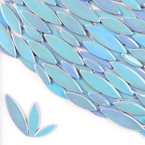 500g/Set Blütenblatt Mosaik Fliesen Blatt Blütenblatt Keramik Fliesen zum Basteln, DIY Mosaik Herstellung Steine für DIY Herstellung, Handwerk, Hobby, Kunst und Wanddekoration (Sky blue)