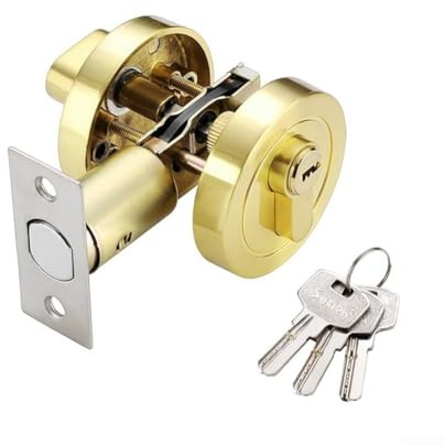 Cerradura de puerta Marchfunny con llave para mayor seguridad, perfecta para dormitorios y puertas delanteras, fabricada con materiales (dorada)