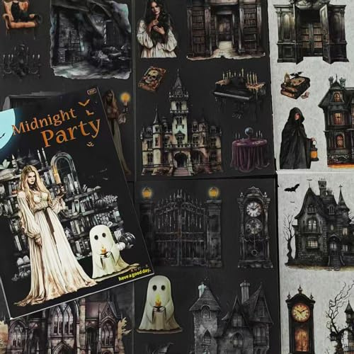 Gothic Scrapbook Journaling Stickers Set,20 Blätter‌ Scrapbook Zubehör Aufkleber for Scrapbooking,Junk Journal,Bullet Journal,Notebook,Diy Craft(Haunted Mansion)