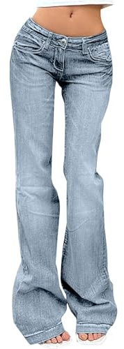 HOOUDO Low Waist Jeans Damen, Damen Flared Jeans, Stylische Sehr Niedrige Taille Skinny Fit Jeanshose, Klassisch Elastizität Pull On Streetwear, für Freizeit und Alltag