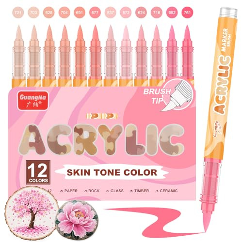 Funnasting Feutre Acrylique, 12 Rose Couleur Série Stylos Acryliques | Pointe Pinceau Feutres Acrylique Set pour la peinture sur roche, verre, tasses, bois, métal, bricolage
