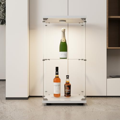 Glasvitrine stehend,Staubdicht vorratsschrank,Vitrinenschrank mit 1Türen 4 Böden und schloss,Glas vitrine, Sammlervitrine,Eckschrank,Vitrine für Wohnzimmer Schlafzimmer (Weiß, 40.3x36.5x86.2cm)