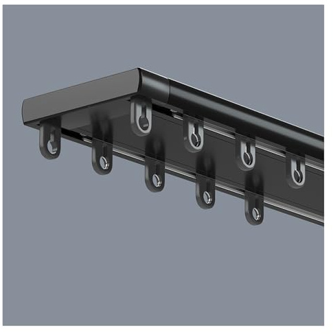 Vorhangschiene, 2-läufig Gardinenschiene Aus Aluminium, Gardinenstange Deckenhalterung, Gardinenleiste Aus Kunststoff, Für Deckenmontage(Black,4.8m)