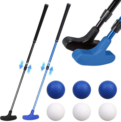 Putter da golf regolabile per bambini e adulti – Putter estensibile a 2 vie con 3 palline bianche e 3 blu, perfetto per giochi di golf appiccicosi, set di mazze da golf per bambini sinistra/destra