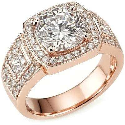 Ayoiow Vorsteckring Rosegold für Damen, Moissanit Halo Hochzeitsringe Rosegold 585, 14 Karat Roségold Größe 54 (17.2)