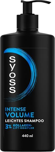 Syoss Shampoo Intense Volume (440 ml), Haarshampoo für feines Haar | Leichtes Volumen Shampoo mit 3 % Kollagen-Lift-Komplex für plattes Haar, spendet bis zu 48 h langanhaltendes Volumen