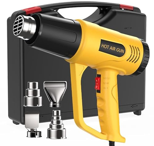 Vinyl Wrapping Heat Gun, Heat Shrink tubing, Paint, epoxy, Candle Making, Adjustable Temperature (Yellow, Two-Position Button with Tool Box) (Tool Box, Plastic, One Size)