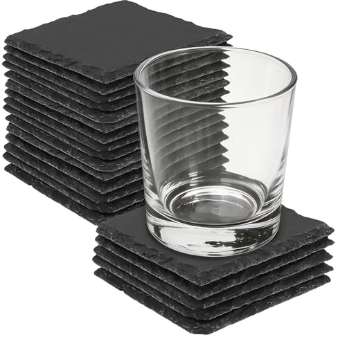 20 STK.Schiefer Untersetzer Quadratisch 10x10cm,4 Zoll Getränkeuntersetzer | Schwarze Natursteinplatte für Zuhause, Büro, Küche, Wohnung, Bar