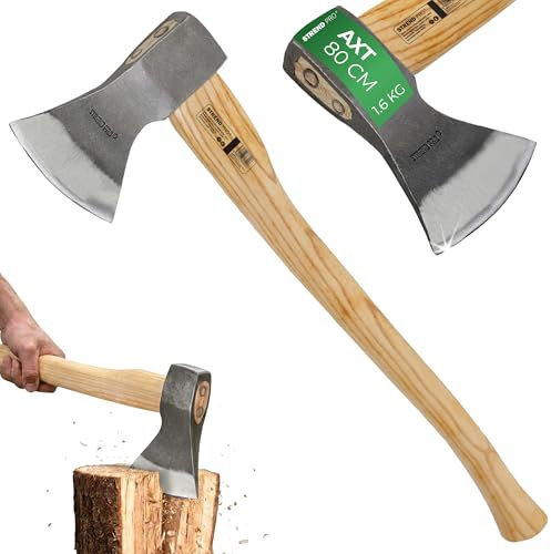 STREND PRO Axt A613B Sandblaster 1600 g | Eschenholzstiel 800 mm | gehärtete Schneide | Holzaxt Forstaxt Universalaxt Brennholz spalten Holzhacken Garten Hof Hütte Äxte Holzhacker Spaltbeil Profi