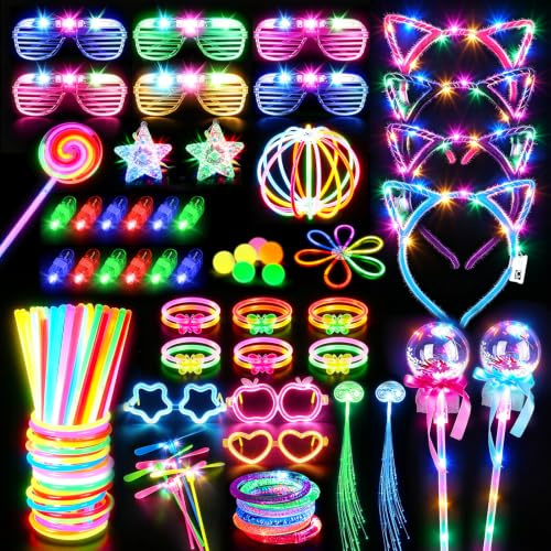 deAO 161 Stück Knicklichter Party Set, 100 Leuchtstäbe mit Verbinder | Neon Party Deko mit Glow Sticks Brille Armbänder, Party Gadgets Leuchtspielzeug für Geburtstag Hochzeit Halloween Weihnacht