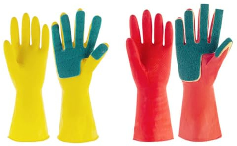 LIGIGWASH Guantes Estropajo de Látex para Lavar Platos en Cocina, Guantes de Limpieza de Cocina Amarillos Esponja para Tareas Domésticas Fáciles y Completas