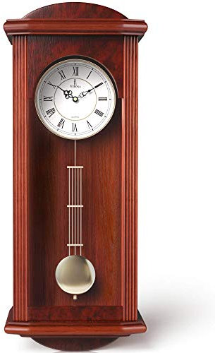 Pendel Wanduhr, Stille Dekorative Holzuhr mit Pendel, Batteriebetrieben, Großes Rotes Holzdesign, für Wohnzimmer, Küche, Büro & Home Décor, 67,9 x 29,2 cm