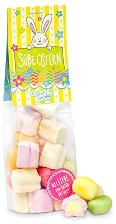 Süße Ostern, Naschbeutel mit einem bunten Oster-Süßigkeiten-Mix, leckere Marshmallows und Fruchtkracher, tolles Geschenk zu Ostern