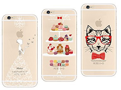 NOVAGO Compatible avec iPhone 6, iPhone 6s Pack de 3 Coques Gel Souple incassable Résistant Antichoc Impression Motif Fantaisie Durable(Multicolore #7)