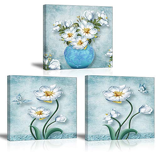 Piy Painting Wandbilder Elegante Blumen Bilder und Kunstdrucke auf Leinwand Pflanzen Blüten Wasserdichte Leinwandbild Ölgemälde Deko für Wohnzimmer Schlafimmer Küche Geburtstagsgeschenk 30x30cm 3Set