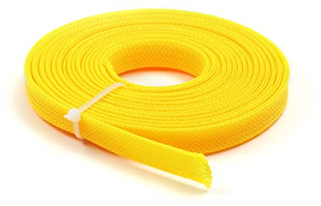 Othmro Manicotto flessibile in PET intrecciato espandibile da 2,8 m, larghezza 10 mm, guaina e organizer per cavi per TV, audio, PC dagli animali domestici che masticano, giallo, 1 pezzo