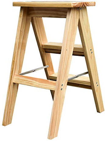 Silla de Escalera de Cocina Escalera de 3 peldaños Escalera Plegable Biblioteca Escalera Taburete, Escalera de Madera Escalera de Seguridad Altura 62/70cm Máx. 200kg