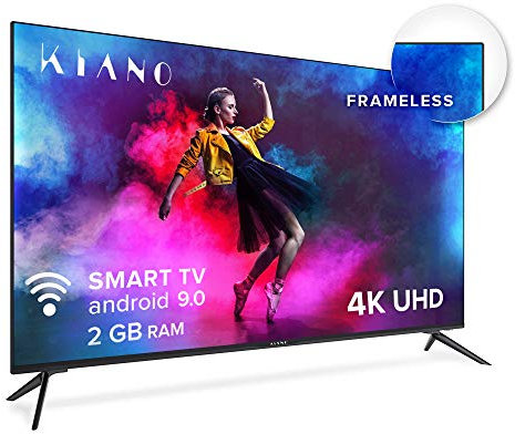 KIANO Elegance TV 55 Pollici 4K UHD HDR10 (Android TV 9.0 2GB RAM METAL CASE [Televisore 140 cm Frameless Senza Cornice 8GB] Smart TV, Netfilx, Youtube) Triple Tuner DVB-T2 C/S2, PVR, WiFi