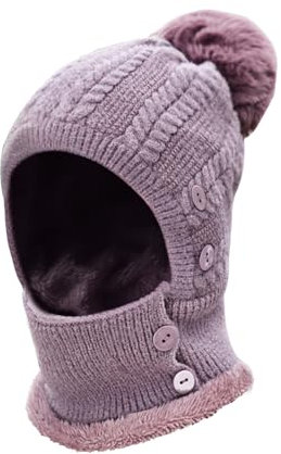 TAGVO Winter Warm Knitted Cap&Neck&Face Warmer 3 in 1 Sets,Flexible Knit Beanie Hat with Pompom,Soft Thick Fleece Lined,Women Adjustable Face Mask for Outdoor Sports,Winter Gift