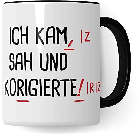 Pagma Druck Lehrer Tasse lustig: Ich kam, SAH und korrigierte | Tasse für Lehrerin & Lehrer Geschenk | Geschenkidee Schule Deutschlehrer Deutschlehrerin Lehramt Kaffeetasse