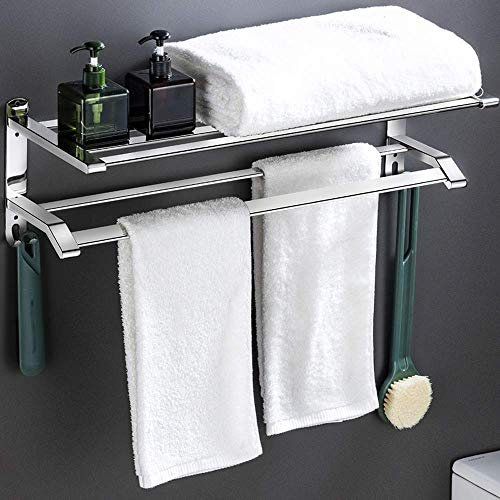 WYRKYP Badetuch-Rack-Regal Mit Handtuchstab Und Wandschiene, Gebürstetem Edelstahl/Silber/70 cm