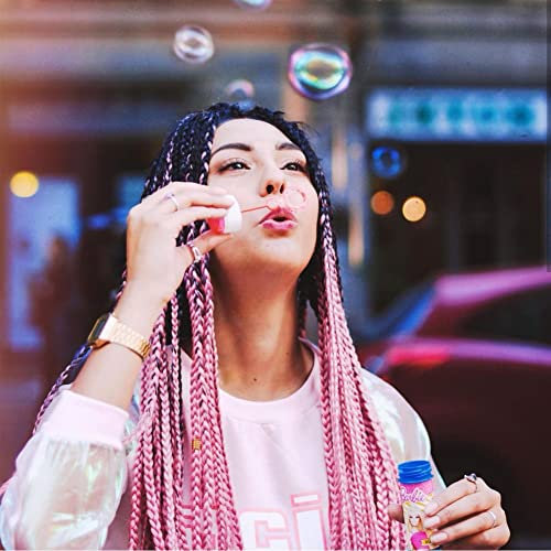 AFBeauty Pinke Mikro-Zopf-Perücke, lang, synthetisch, schwarz, Ombré-Rosa, Afro-Perücke, hitzebeständige Faser, Rosa, Box Braids für Damen, 66 cm