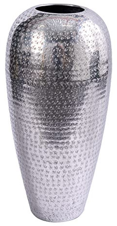 Elegante Vase Oriental 49cm Silber Hammerschlag Design Blumenvase Dekovase Wohnaccessoire Dekoration