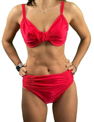Summer Queen Bikini con ferretto coppa C e D slip alto made in Italy SQ9126-48, Rosso