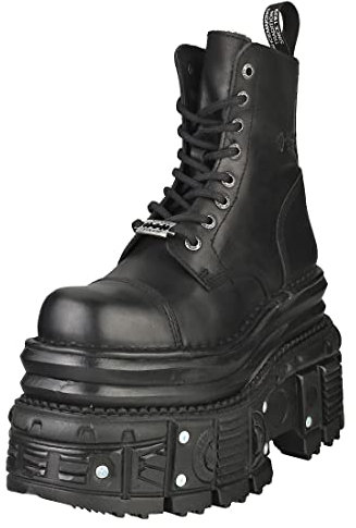 New Rock Stivali MILI083CCT-C4 Unisex in Pelle Nera Metallizzata Piattaforma Militare 10