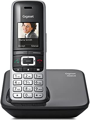 Gigaset Premium 100 - Rubrica 500 contatti con immagine caricabile da PC - Vivavoce - Numeri grandi sull'ampio display - Ergonomico - Grigio e Nero - Italia