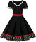 AXOE Damen 50er Jahre Kleider Rockabilly Vintage Festliches mit Abnehmbarer Gürtel A LinieSchwarz Weiß Gepunktet B2, Gr.34, XS