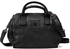 Biba Tasche für Damen aus echtem Leder, Umhängetasche Heritage Boston BT21, Kurzer und langer Griff, Reißverschluss, Echtes Rindsleder, Schwarz Farbe