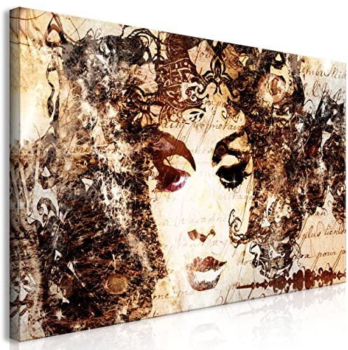 decomonkey Bilder Porträt Frau 140x70 cm 1 Teilig Leinwandbilder Bild auf Leinwand Vlies Wandbild Kunstdruck Wanddeko Wand Wohnzimmer Wanddekoration Deko Beige Braun Abstrakt