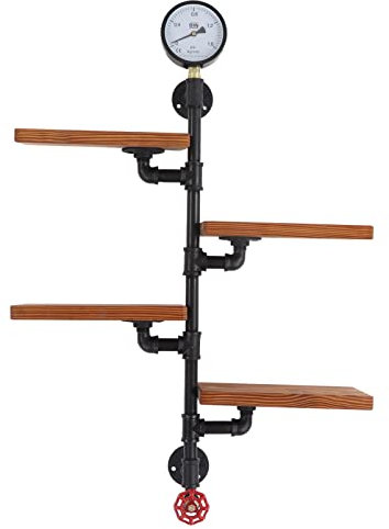 Asixxsix Estantería de Tubo Industrial, 4 Niveles Estructura Robusta rústico montado en la Pared estantería Flotante Multifuncional de Madera Escalera de Tubo estantes flotantes para Bar