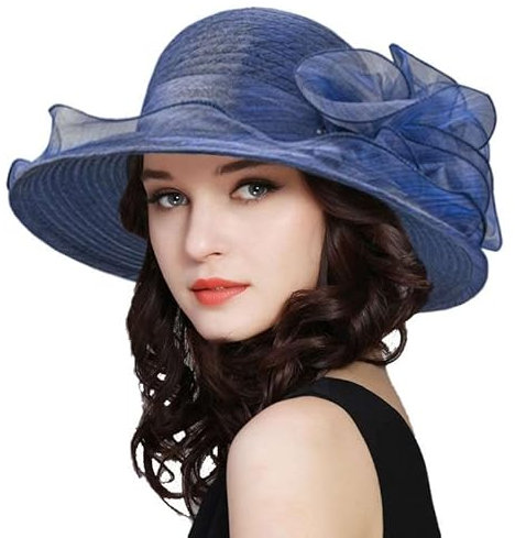 Women's Organza Kentucky Fascinator Hat Cloche Bowler Hat Cocktail Tea Party Wedding Sun Hat, Navy, M