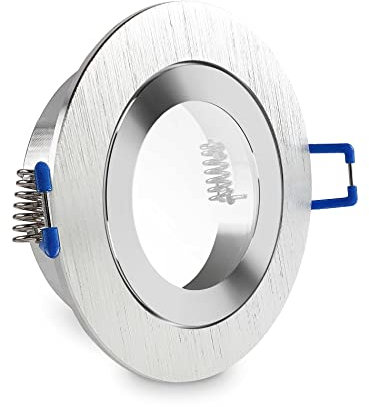 CONCEPTRUN LED Einbaustrahler rund Aluminium geschliffen für Dusche/Bad/Vordach Strahler 60mm-75mm Einbaudurchmesser IP44 inkl. Fassung GU10 230V (Modell: RF11)