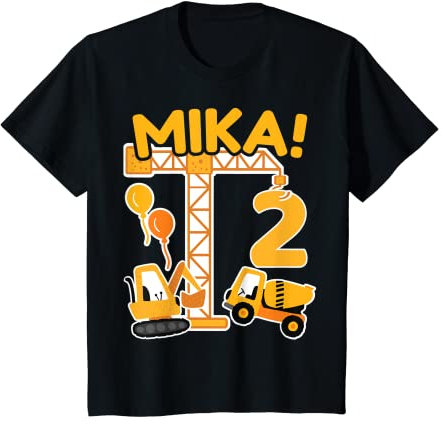 Kinder 2. Geburtstag Vorname Mika Bagger Deko Geschenk Jungen T-Shirt