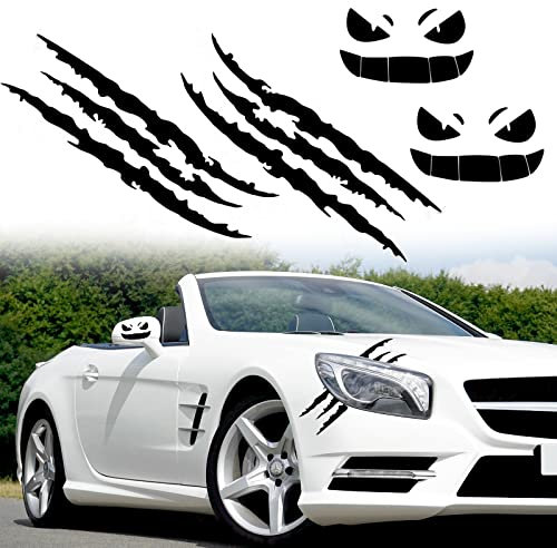 EQLEF Kratzer Aufkleber Auto, Autoaufkleber Monster Klaue Dämon Smiley Gesicht Auto Aufkleber Auto Monster Klaue Kratzer Sticker Autofolie Seitenaufkleber für Auto Halloween Dekor 4pcs (Schwarz B)
