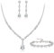 EVER FAITH Cubic Zirkonia Schmuck Set für Braut Brautjungfer, funkelnde elegante Teardrop Anhänger Halskette baumeln Ohrringe Armband für Damen klar Silber-Ton
