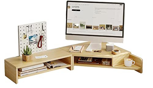 ROYUMI L-Shaped Large Corner Monitor Stand, Computer Monitor Riser with Slots, Wooden Corner Laptop Stand, Corner Monitor Support Desk Organizer