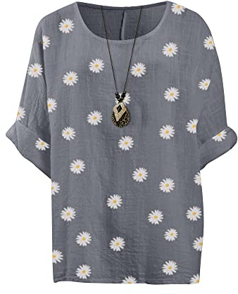Love My Fashions® Women’s Summer Tops Casual Tunic Top for Women’s 3/4 Sleeve T-Shirt Ladies Floral Daisy Printed Loose Fit Top Blouse & Tee Shirts