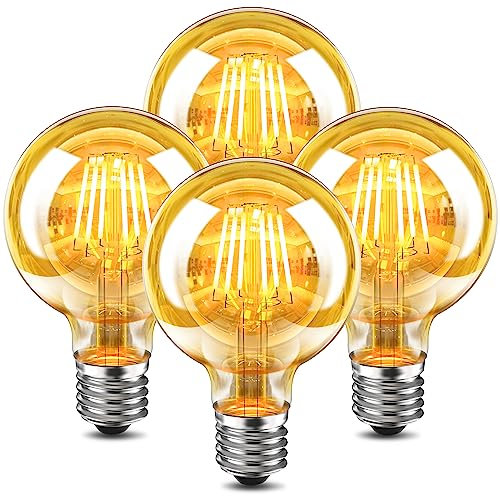WEDNA E27 LED Vintage Glühbirne, 6W G80 LED Lampe, Retro Antike Birne, 2700K Warmweiß, 700lm, Nicht Dimmbar, Bernstein Glas Dekorative Edison Leuchtmittel und Retro Beleuchtung - 4er Pack