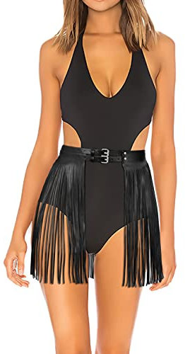 JasGood Damen Punk Fransen PU Leder Gürtel,Quaste Rock Gürtel für Frauen und Mädchen für Rock Kleid Jeans Hose Bikini Club Party