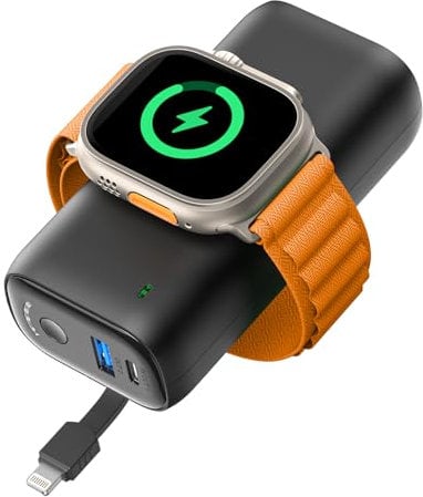Bilivein Power Bank for Apple Watch, 10000mAh Portable Charger 22.5W Powerbank, External Battery Pack with Built in Cable, Compatible with Apple Watch 9/8/7/6/Se/5/4, iPhone 16/15/14 Pro Pro Max