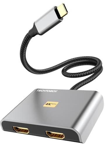 TECHTOBOX USB C to Dual HDMI Adapter, USB Type C to Dual Monitor HDMI Adapter 4K@60HZ for MacBook Pro 2021-2016,MacBook Air 2021-2018,Chromebook Pixel,LenovoYoga 720/730,Surface Book 2 etc