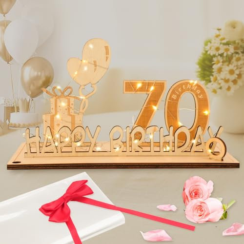 Seutgjie 70 Geburtstag Deko für Mann Frau Geldgeschenke mit LED Lichterkette Fliege und Geschenkpapier Holz Schild Gästebuch 70 Jahre Hochzeitstag Jubiläum Tischdeko