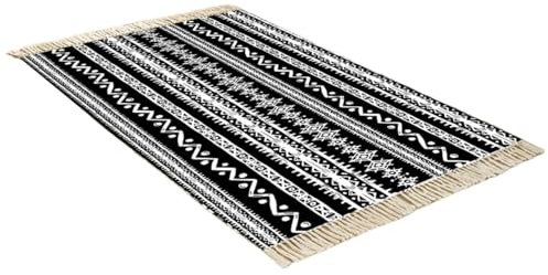 Terafeels Schwarz Weiß Area Rugs Flur Läufer 60x120cm Boho rutschfest Kurzflor Teppich für Wohnzimmer Esszimmer Küche Schlafzimmer 2807