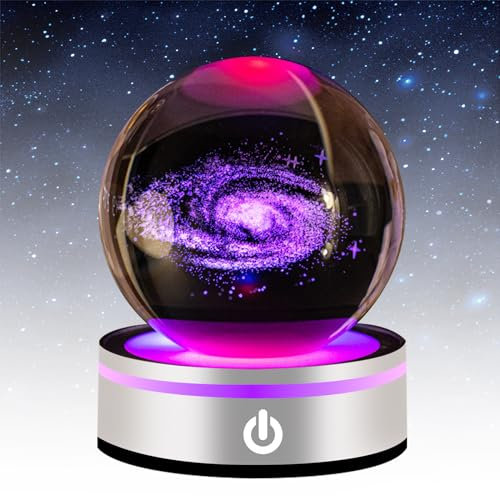 Vegena 3d-Kristallkugel Mit Led-Basis 80mm Nachtlicht Glaskugel Nachtlampe Galaxie Kristallkugel Mit Lampensockel Und Tasche, Geschenke Für Männer, Frauen, Kinder, Jungen, Mädchen, Teenager