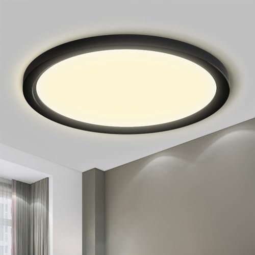 LQWELL® Plafonnier LED, Lampe de Salle de Bain Étanche IP44 Ronde Plate 18W 3000K 1980LM Lampe Simple Moderne Mince pour Salon Chambre Cuisine Balcon Couloir Sous-Sol Bureau, 220 * 24mm