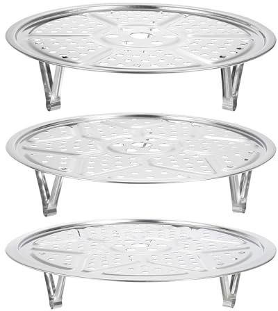 sourcing map 3 Piezas de Rejilla de Vapor de Acero Inoxidable con Soporte Bandeja de Vapor de 8.6/9.5/10.2 para Ollas de Vapor y Ollas a Presión Instantáneas